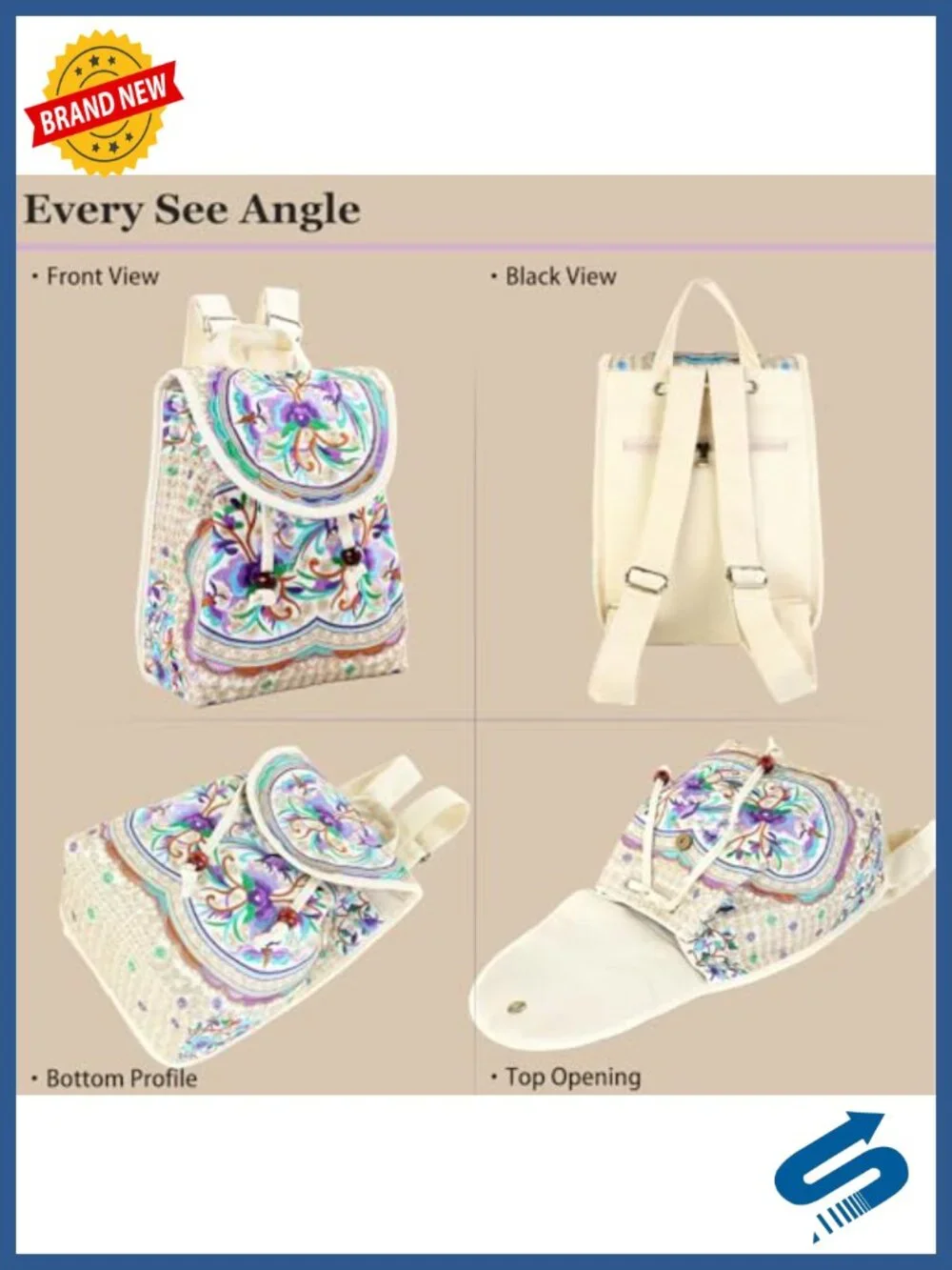Embroidered Boho Mini Backpack Purse for Women Canvas Daypack